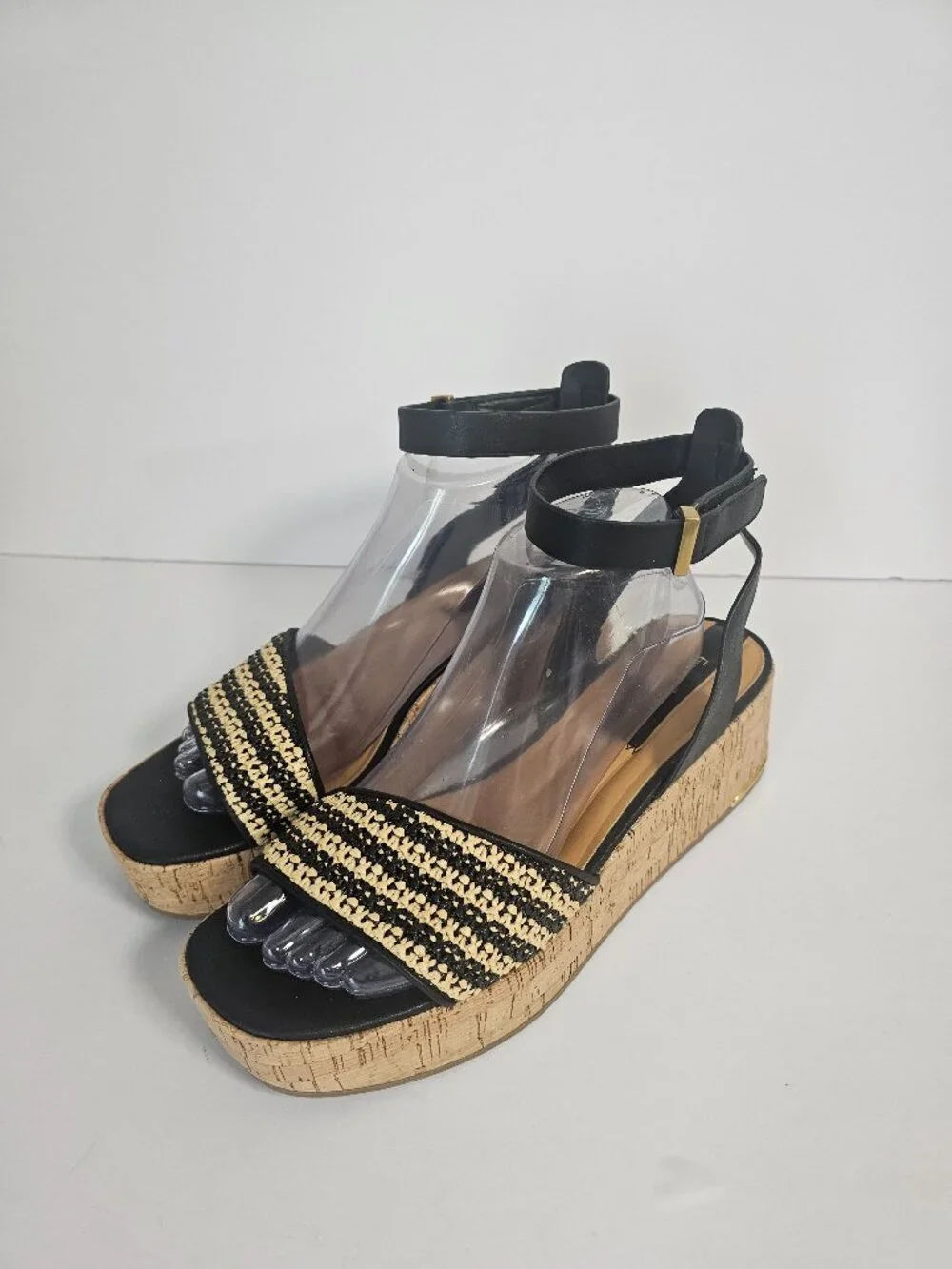 Franco Sarto Sandals Platform Cork Woven Beach Black Tan 9 - Picture 12 of 12